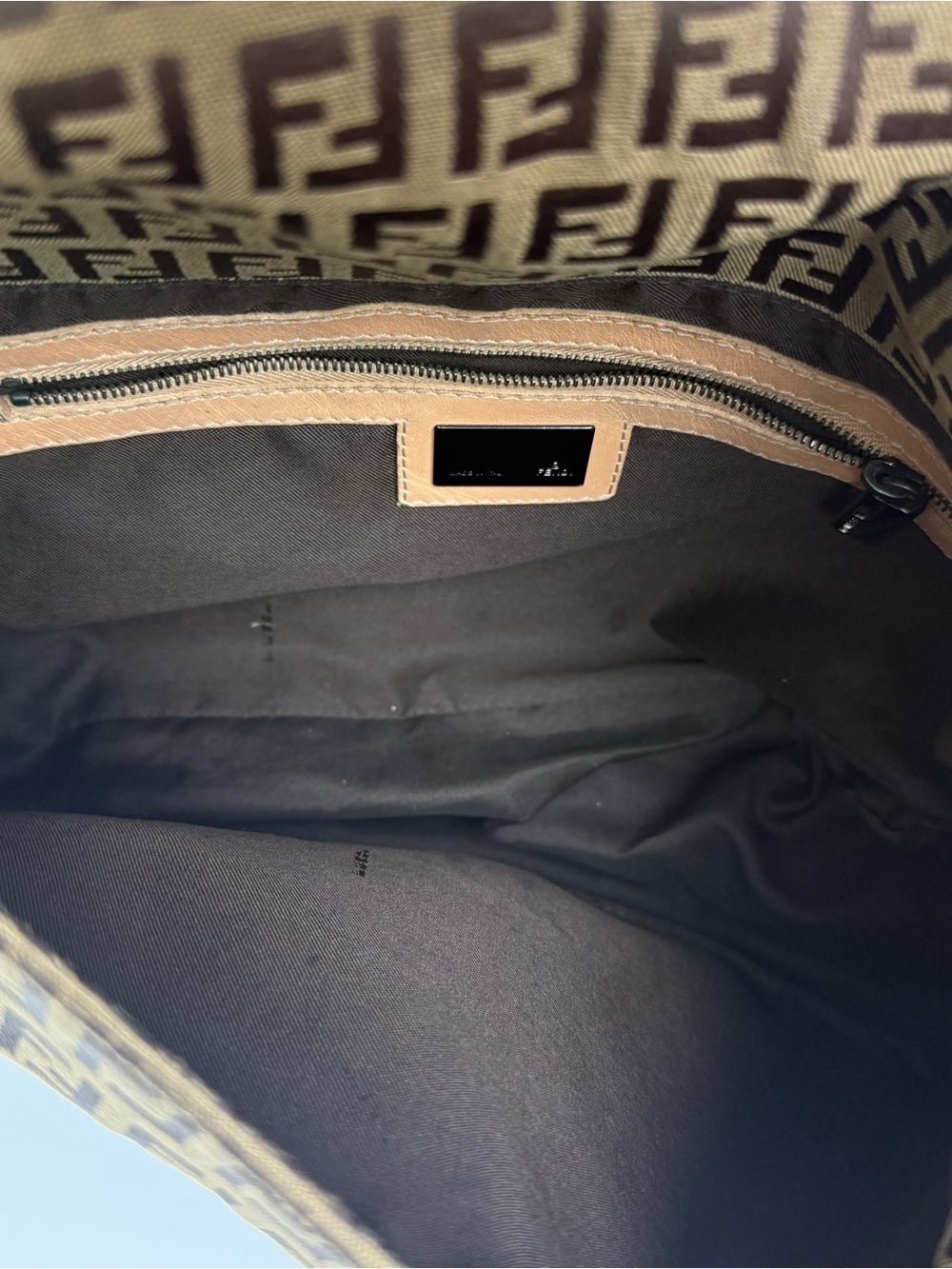Vintage Fendi Zucchino Mama Baguette Shoulder Bag with Tan Leather Trim - Picture 7 of 9